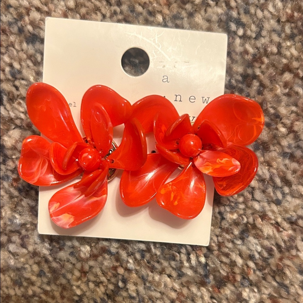 NWT New Day Red Floral Resin Earrings